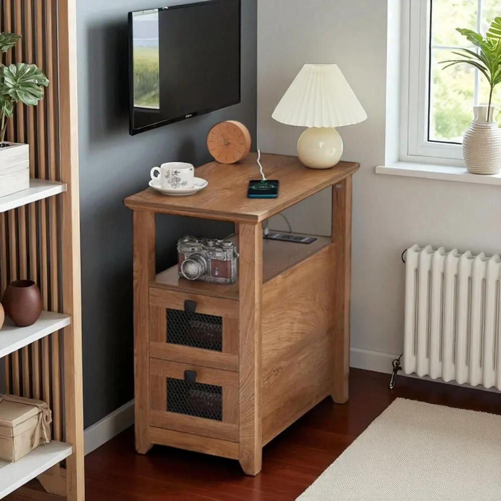 Compact End Table Dark Wood Storage - Image 6