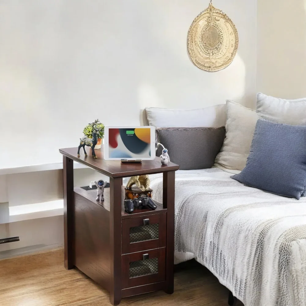 Compact End Table Dark Wood Storage - Image 2