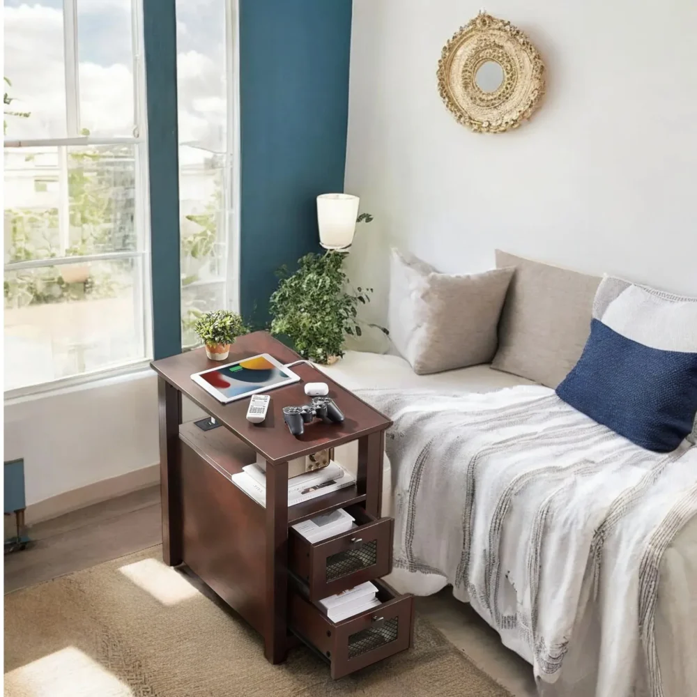 Compact End Table Dark Wood Storage - Image 3