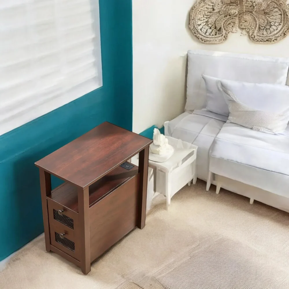 Compact End Table Dark Wood Storage - Image 4