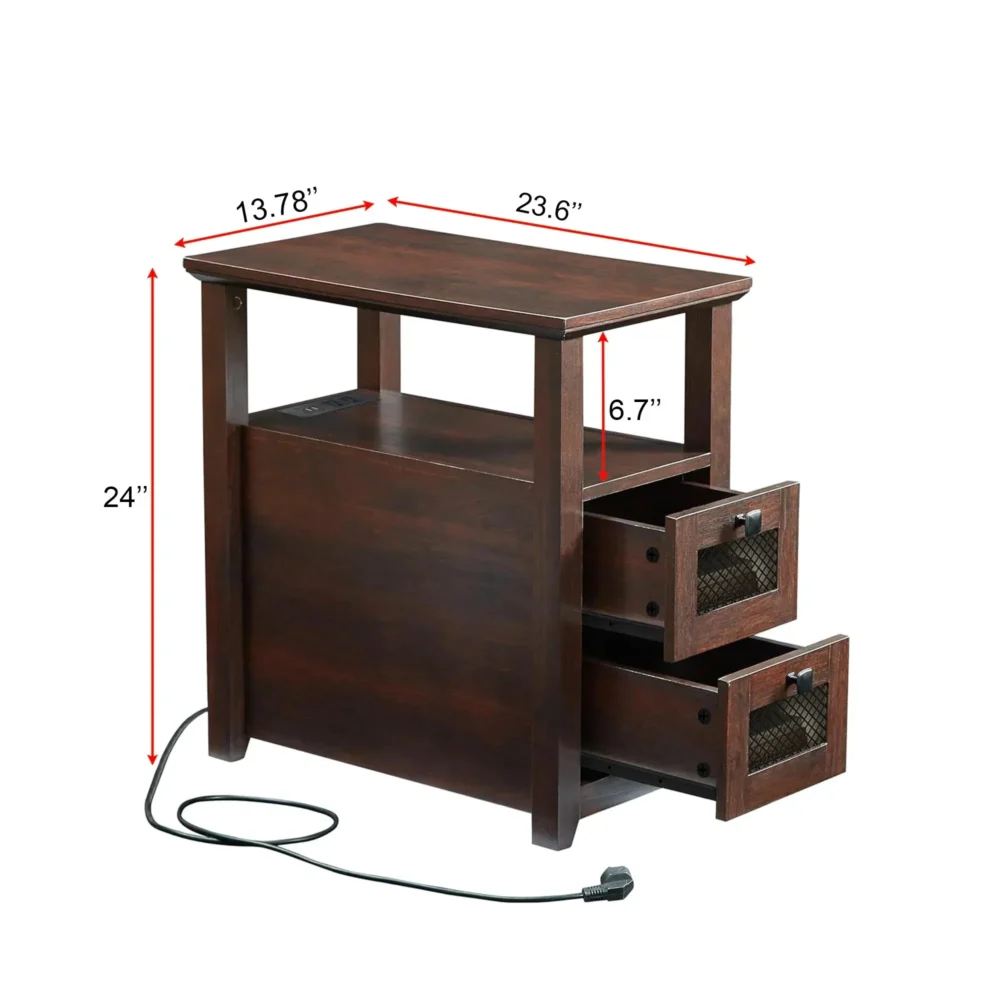 Compact End Table Dark Wood Storage - Image 5