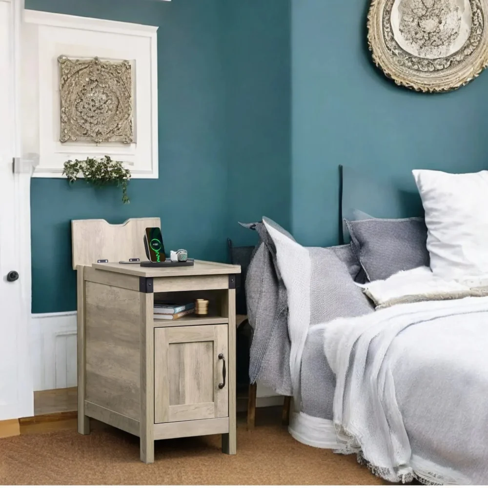 Rustic Nightstand With Door And Open Shelf - Image 7