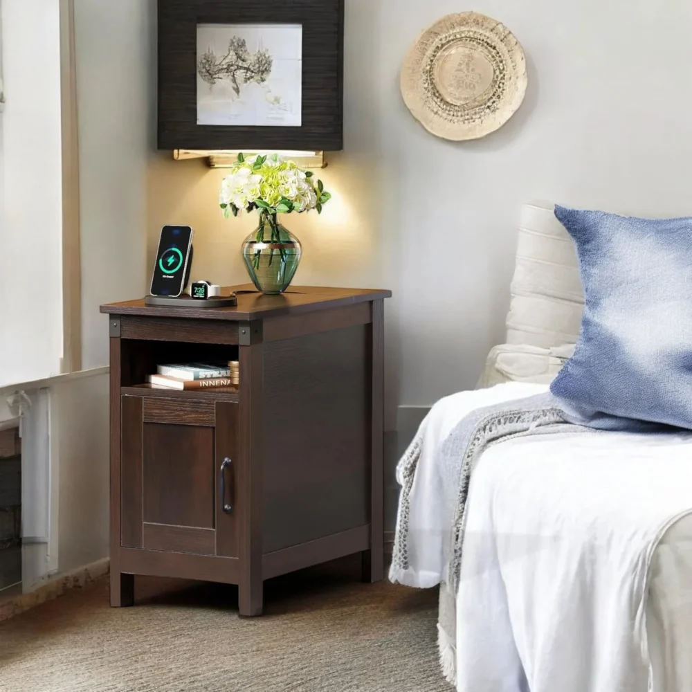 Rustic Nightstand With Door And Open Shelf - Image 2