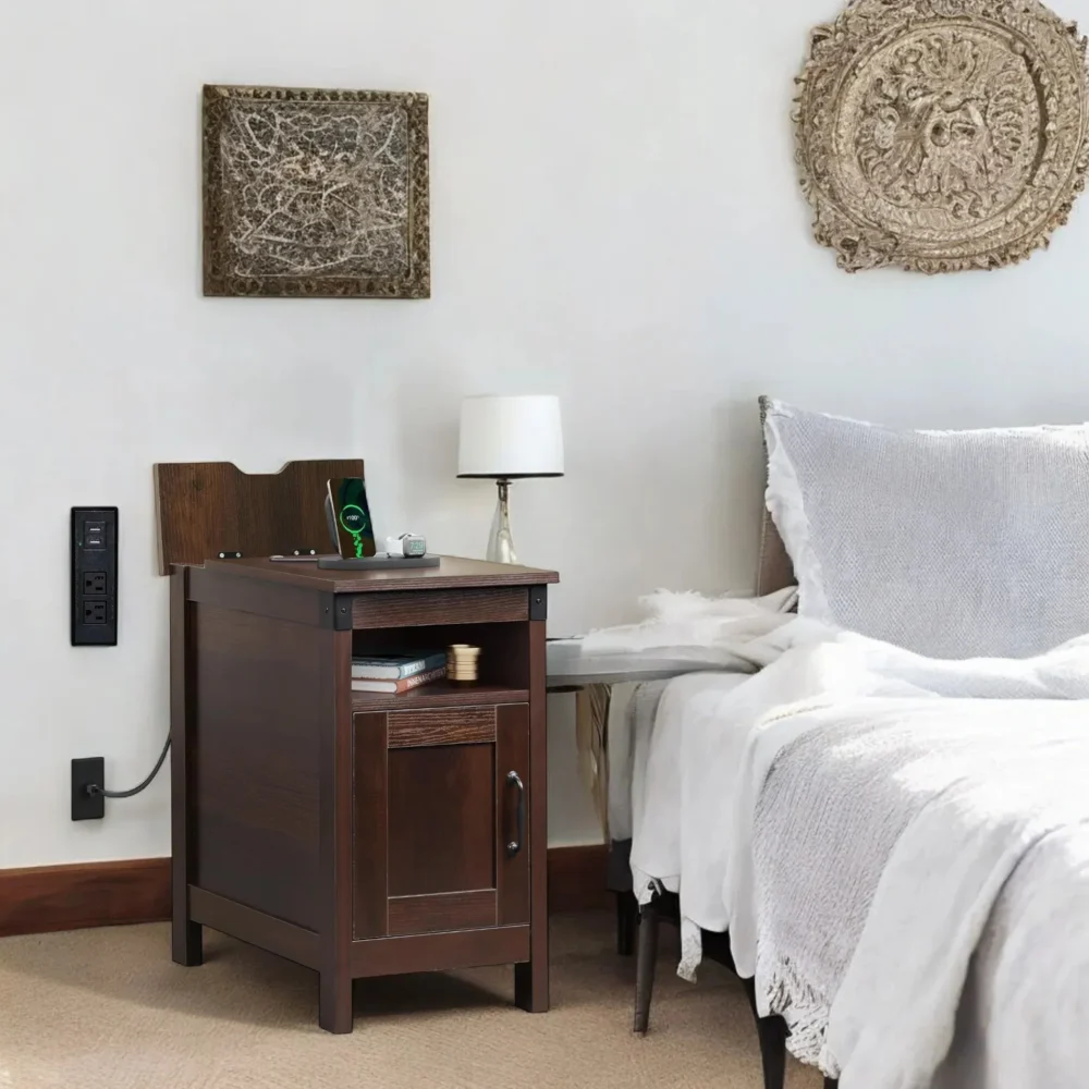 Rustic Nightstand With Door And Open Shelf - Image 3