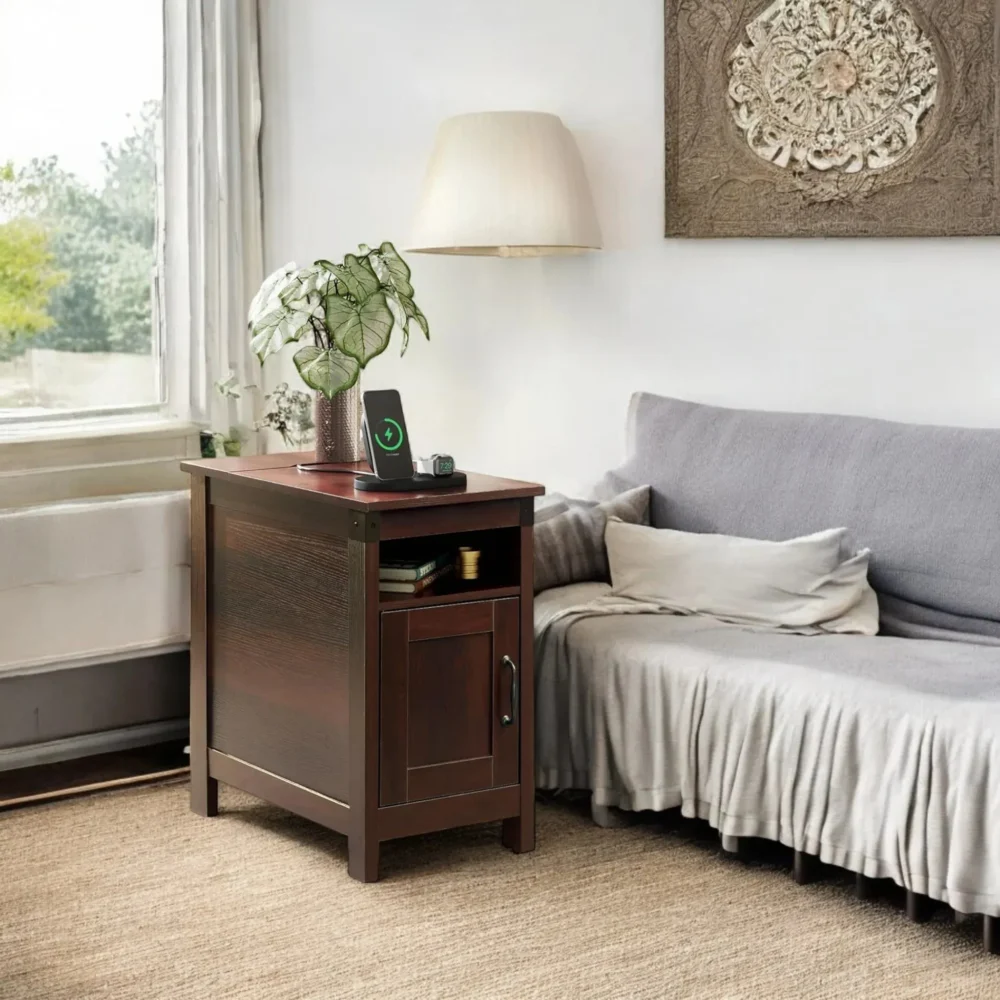 Rustic Nightstand With Door And Open Shelf - Image 4