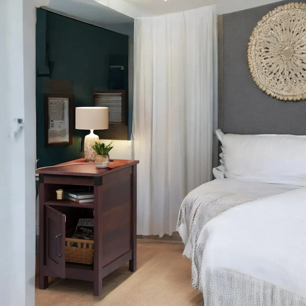 Rustic Nightstand With Door And Open Shelf - Image 6