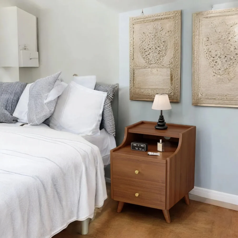 Two Drawer Bedside Table Solid Wood