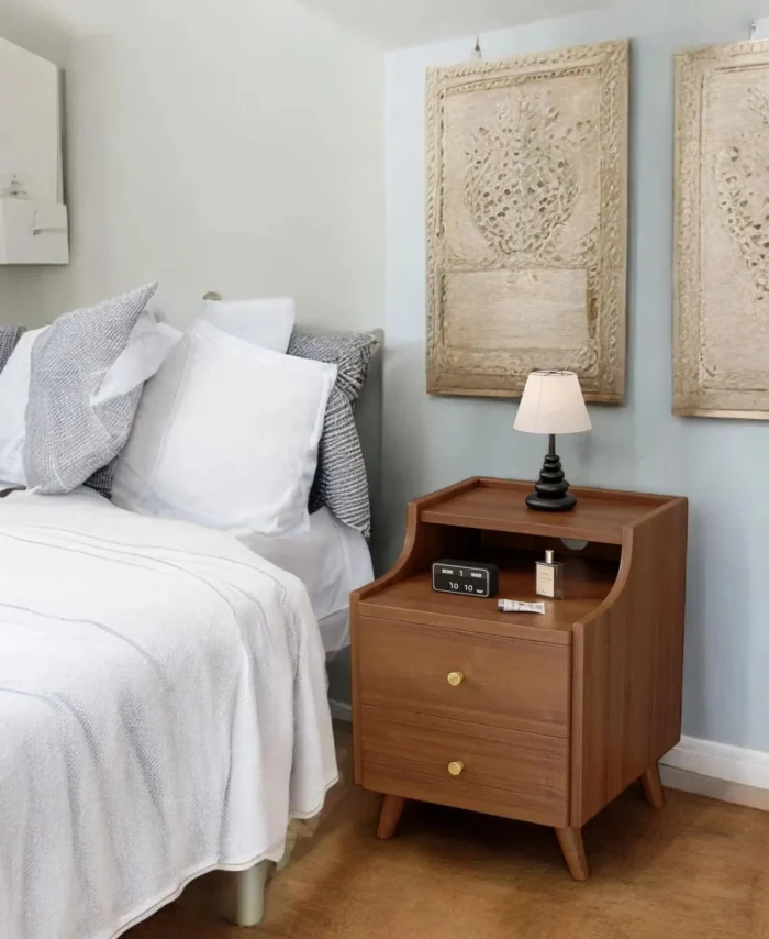 Two Drawer Bedside Table Solid Wood
