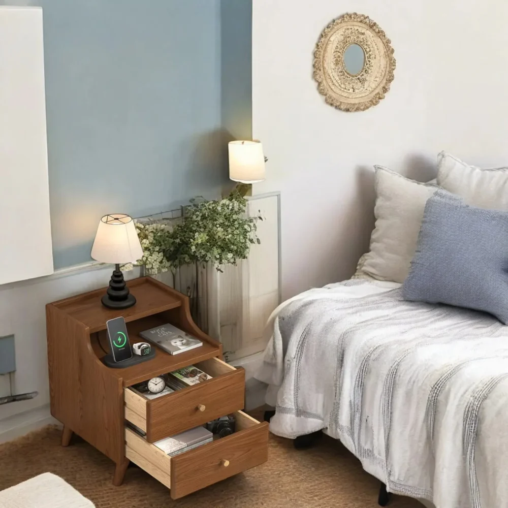 Two Drawer Bedside Table Solid Wood - Image 2