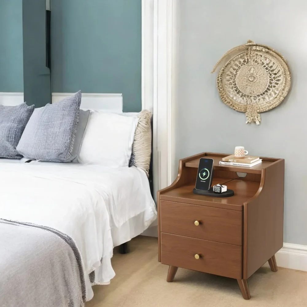 Two Drawer Bedside Table Solid Wood - Image 3
