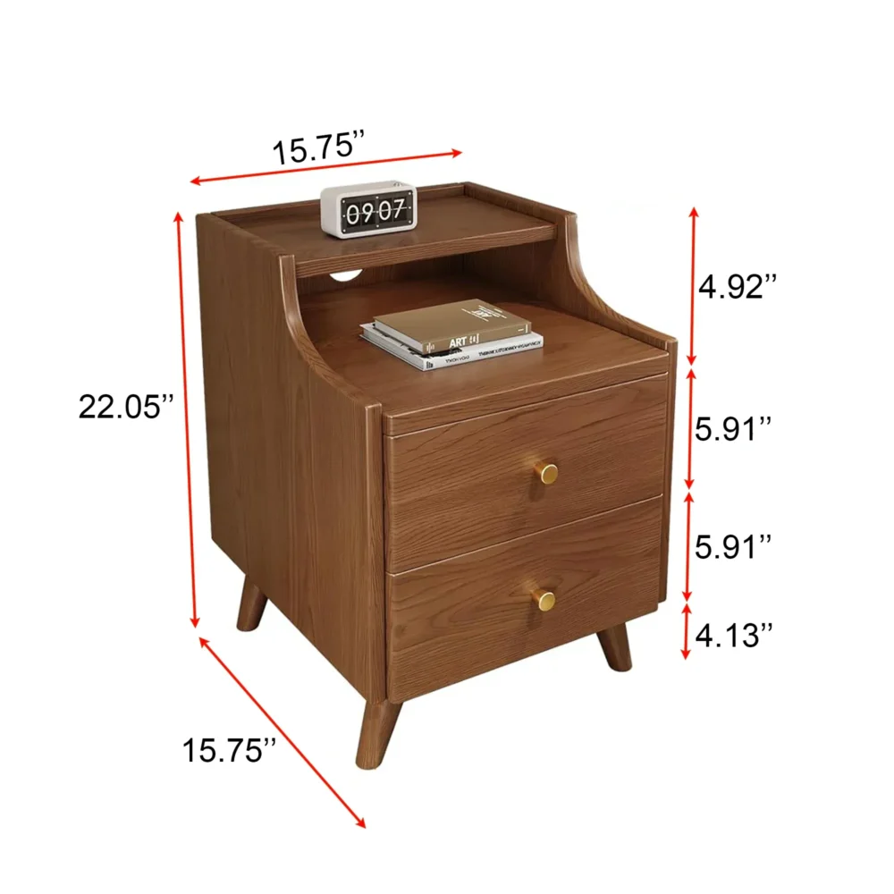 Two Drawer Bedside Table Solid Wood - Image 5