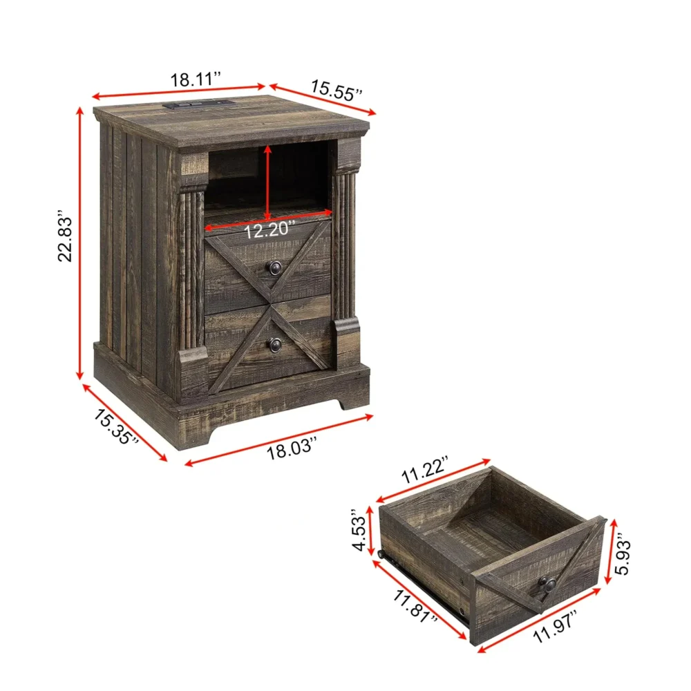 Farmhouse Nightstand With Drawers Rustic - Image 5