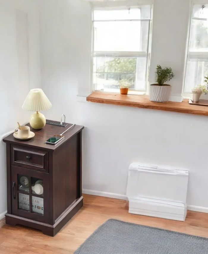 End Table With Drawer Glass Door And Usb Ports
