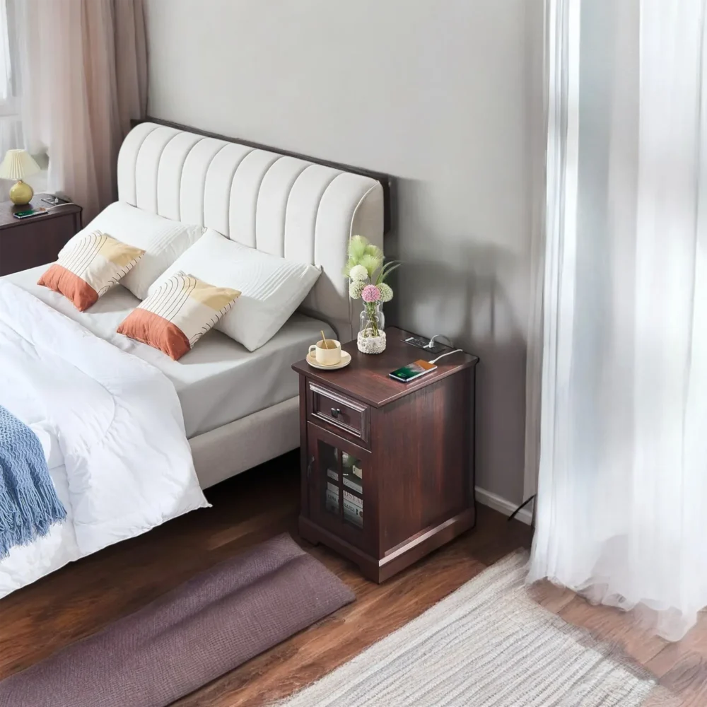End Table With Drawer Glass Door And Usb Ports - Image 5