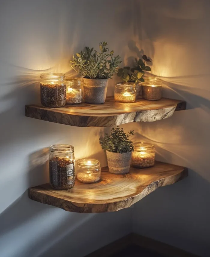 Live Edge Corner Floating Shelf Handmade Wood