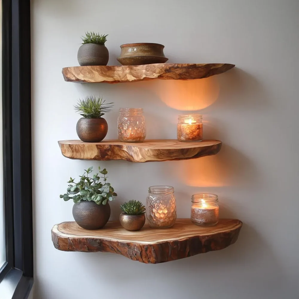 Rustic Live Edge Floating Shelf Display Wood