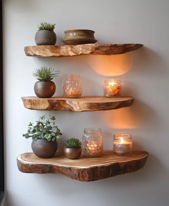 Rustic Live Edge Floating Shelf Display Wood