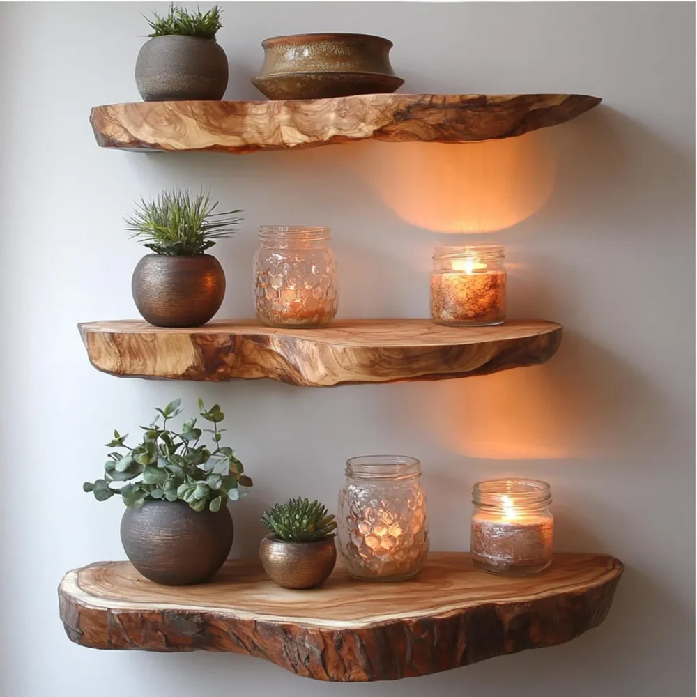 Rustic Live Edge Floating Shelf Display Wood - Image 3