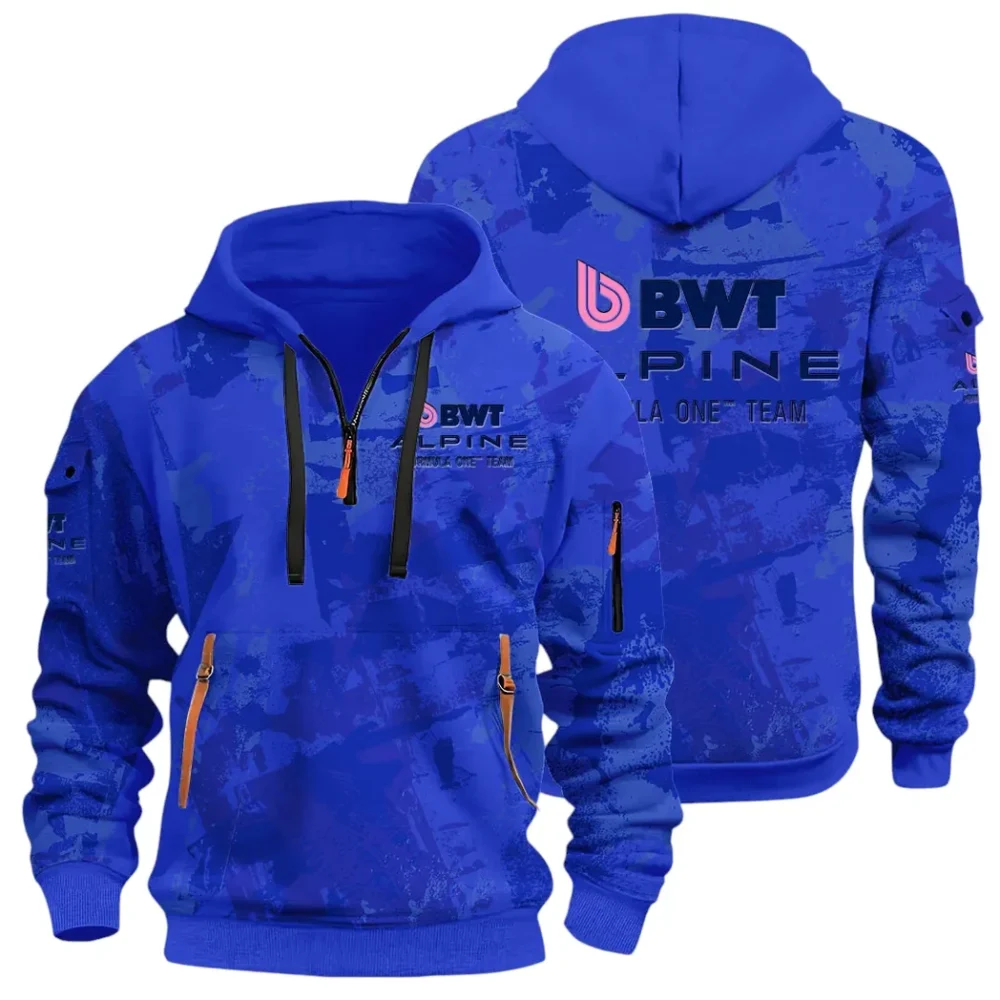 Sports Car Hoodie Half Zip 3D Print, Sporty Everyday Wear Hoodie CAR514 - Blue