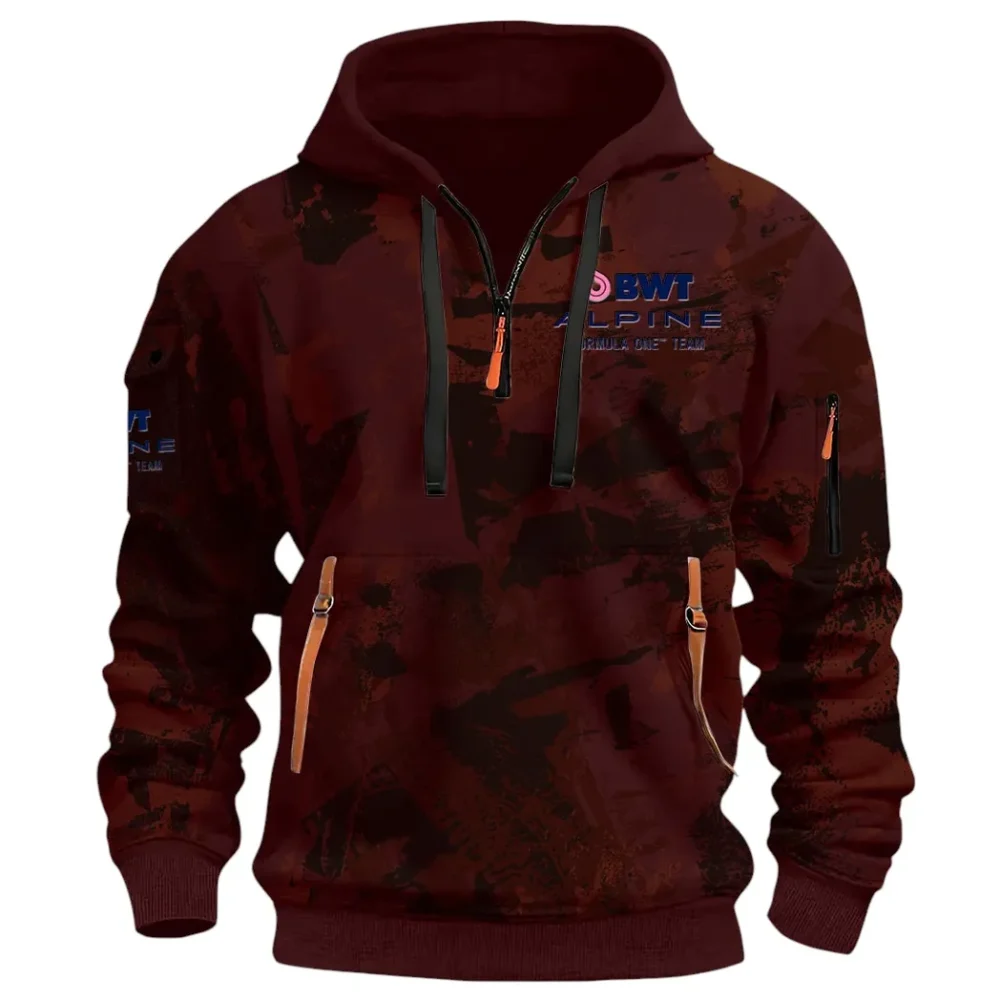 Sports Car Hoodie Half Zip 3D Print, Sporty Everyday Wear Hoodie CAR514 - Dark Red - Image 2