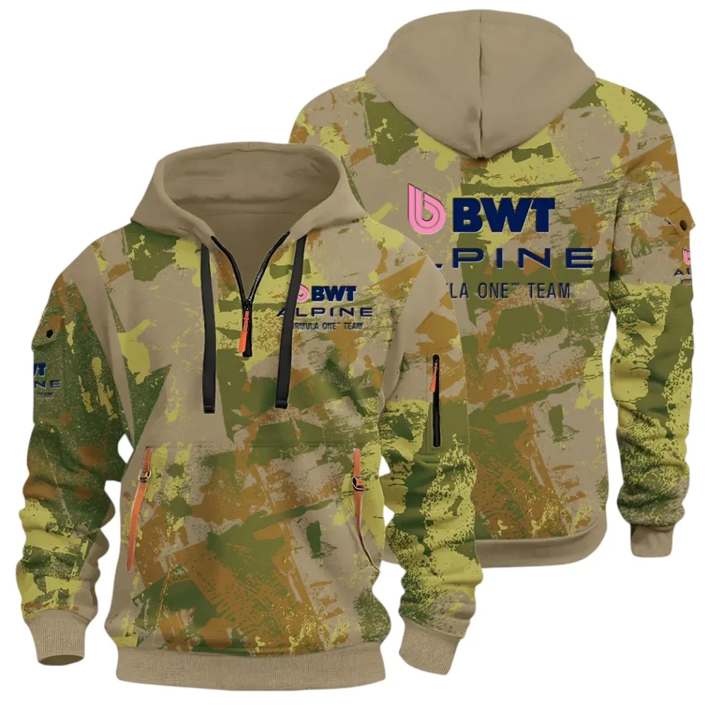 Sports Car Hoodie Half Zip 3D Print, Sporty Everyday Wear Hoodie CAR514 - Khaki