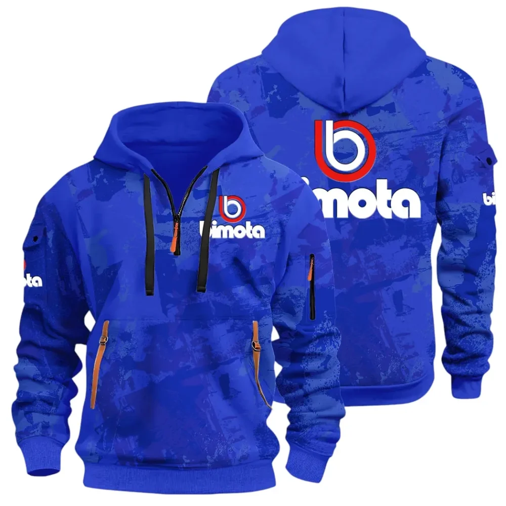 Track Bike Hoodie Half Zip 3D Print, Streetwear Casual Look Outfit CAR514 - Blue