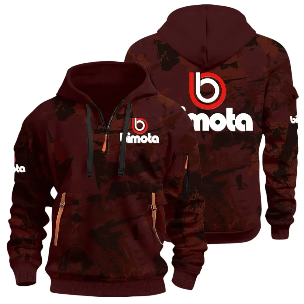 Track Bike Hoodie Half Zip 3D Print, Streetwear Casual Look Outfit CAR514 - Dark Red
