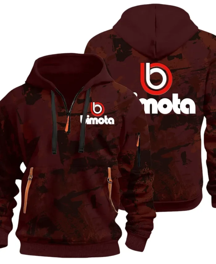 Track Bike Hoodie Half Zip 3D Print, Streetwear Casual Look Outfit CAR514 - Dark Red