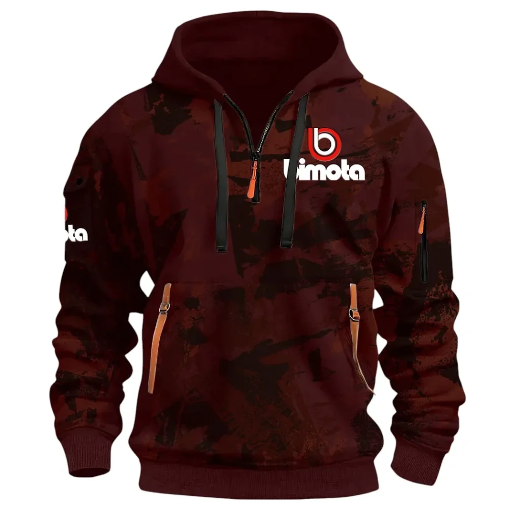 Track Bike Hoodie Half Zip 3D Print, Streetwear Casual Look Outfit CAR514 - Dark Red - Image 2