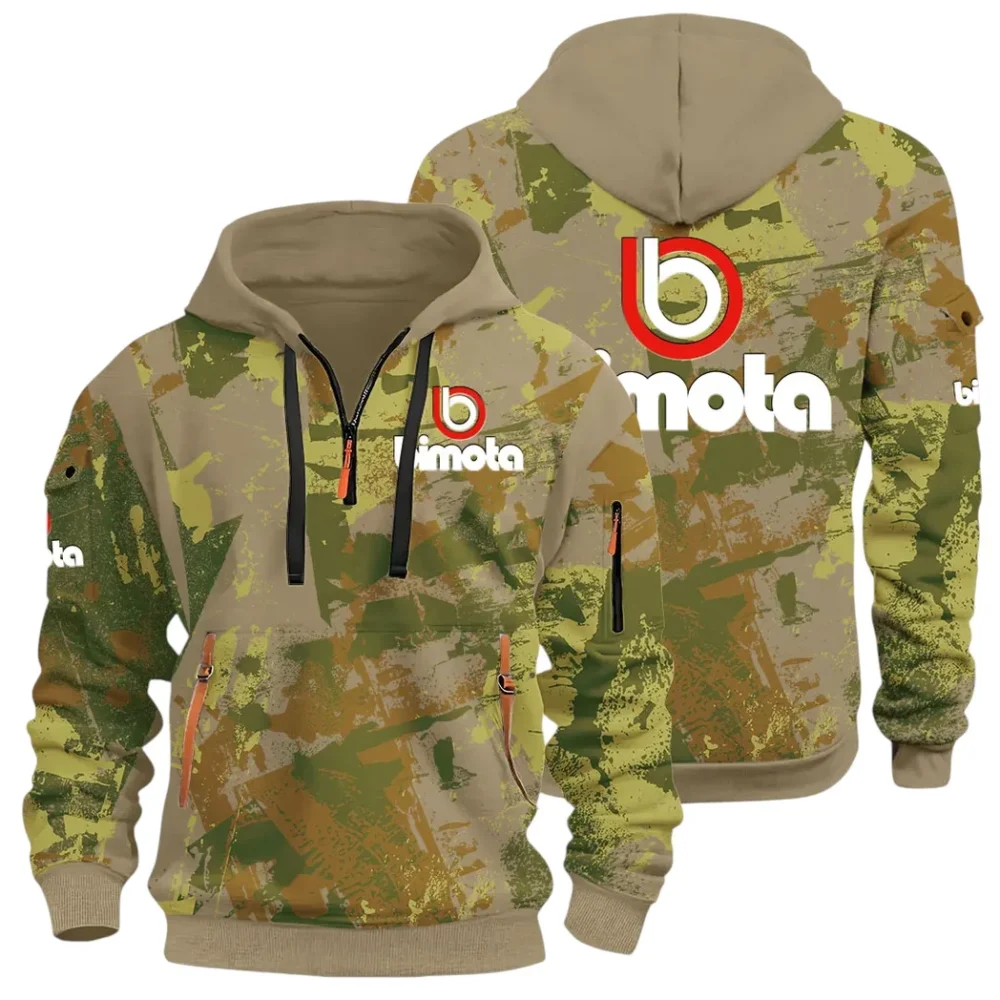Track Bike Hoodie Half Zip 3D Print, Streetwear Casual Look Outfit CAR514 - Khaki