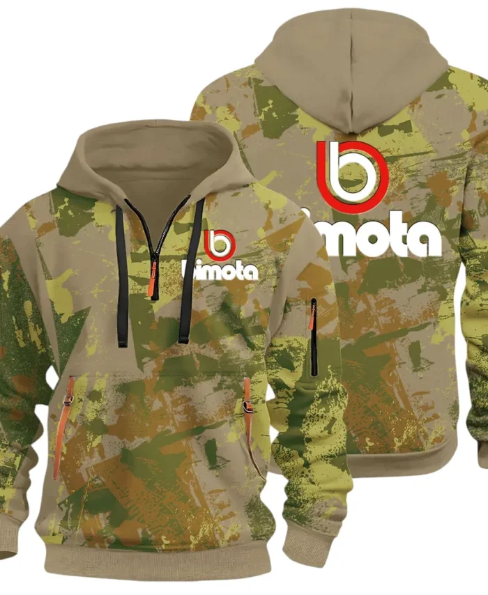 Track Bike Hoodie Half Zip 3D Print, Streetwear Casual Look Outfit CAR514 - Khaki