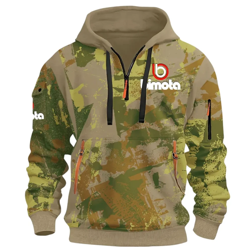 Track Bike Hoodie Half Zip 3D Print, Streetwear Casual Look Outfit CAR514 - Khaki - Image 2