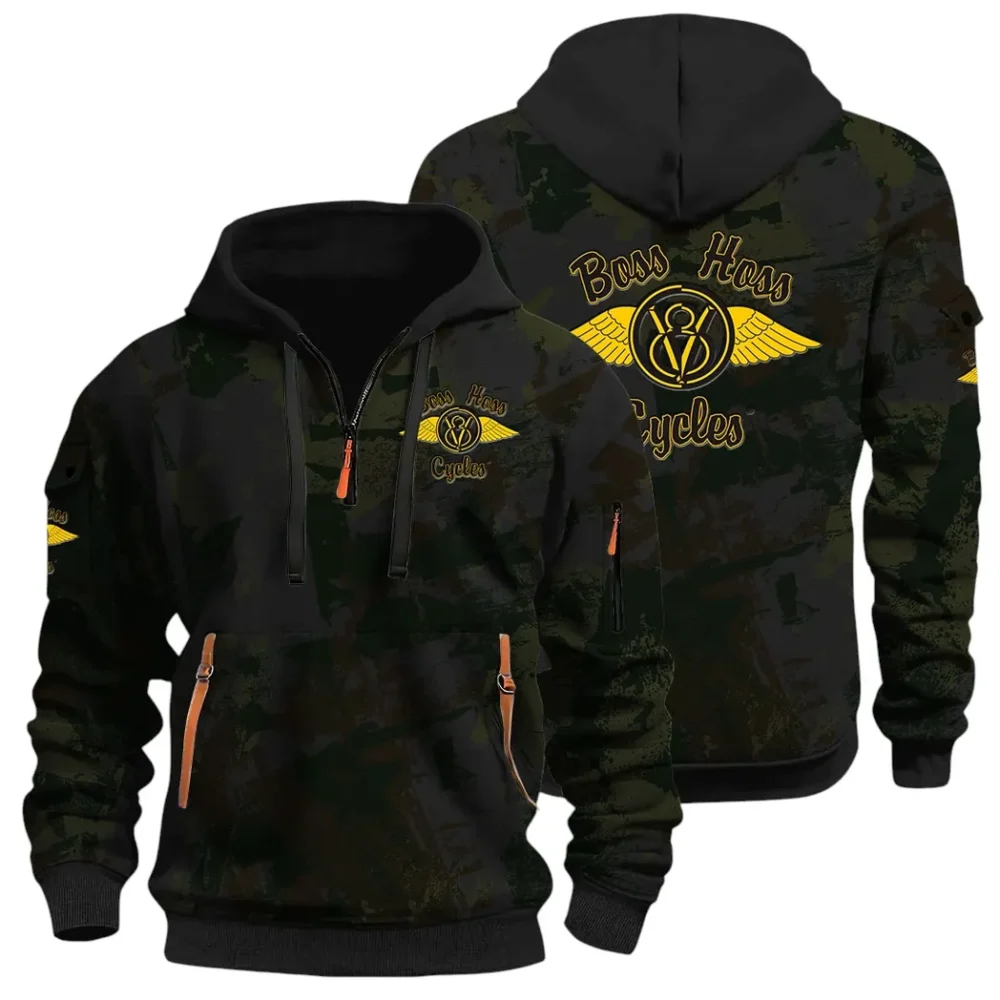 Muscle Motorcycle Hoodie Half Zip 3D Print, Rugged & Comfortable Streetwear Outfit CAR514 - Black