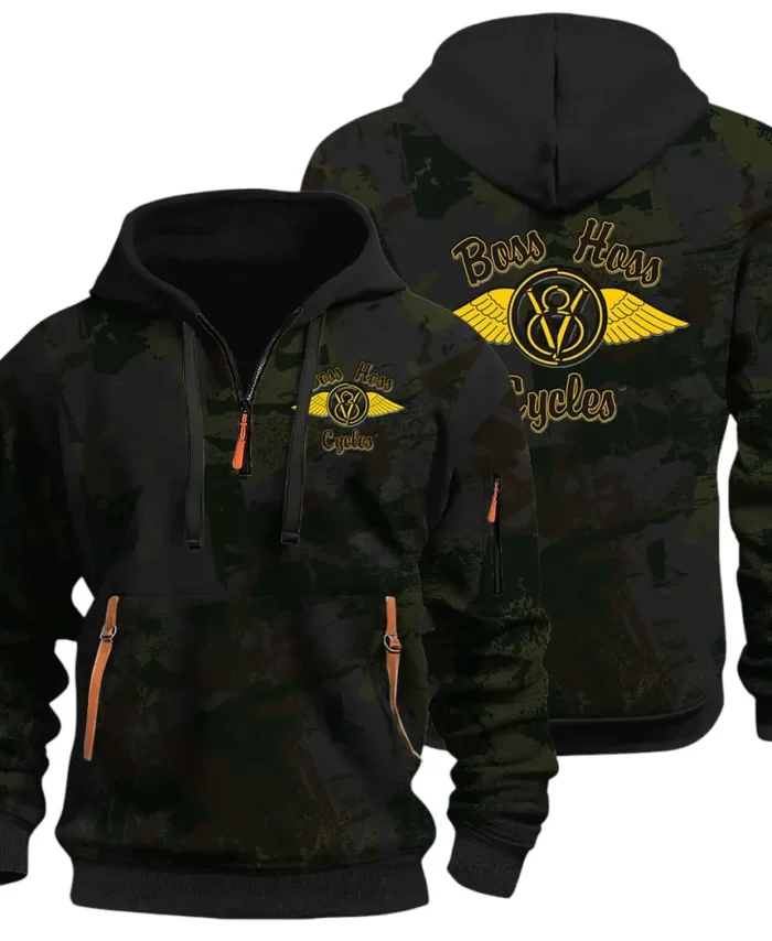 Muscle Motorcycle Hoodie Half Zip 3D Print, Rugged & Comfortable Streetwear Outfit CAR514 - Black