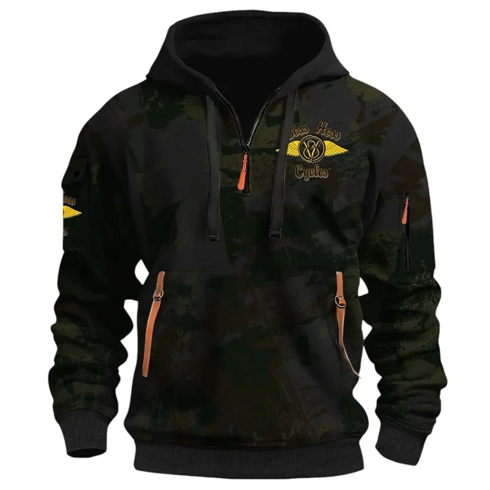 Muscle Motorcycle Hoodie Half Zip 3D Print, Rugged & Comfortable Streetwear Outfit CAR514 - Black - Image 2