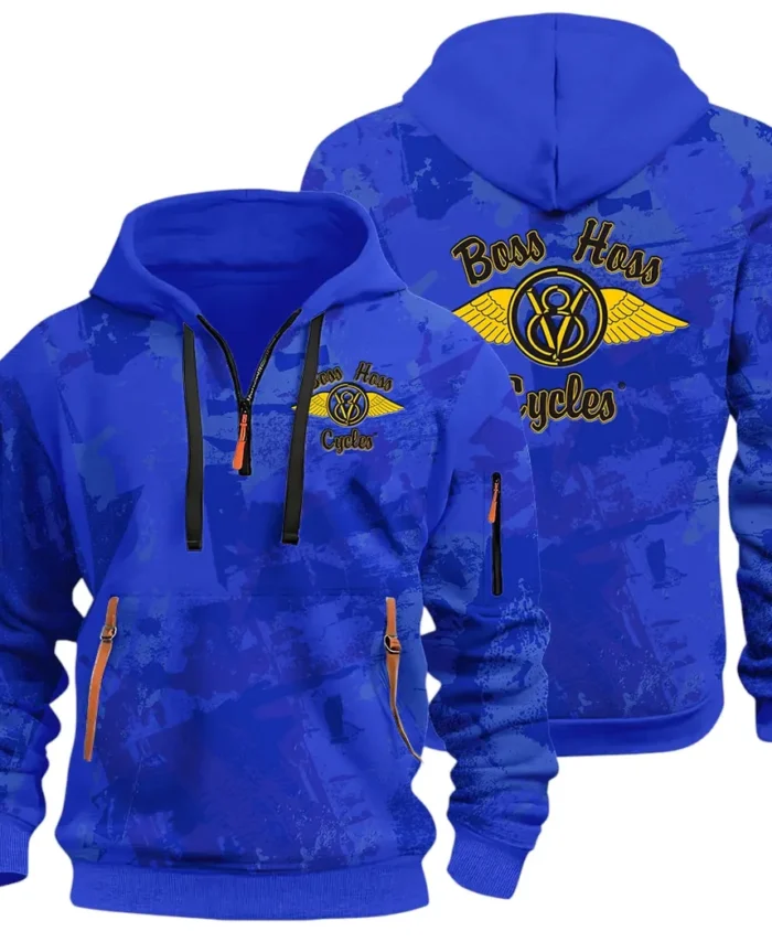 Muscle Motorcycle Hoodie Half Zip 3D Print, Rugged & Comfortable Streetwear Outfit CAR514 - Blue
