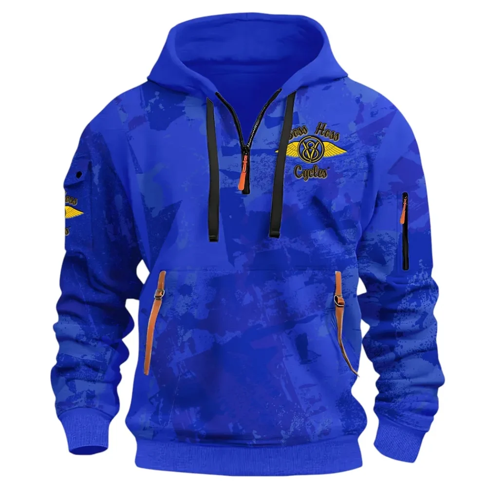 Muscle Motorcycle Hoodie Half Zip 3D Print, Rugged & Comfortable Streetwear Outfit CAR514 - Blue - Image 2