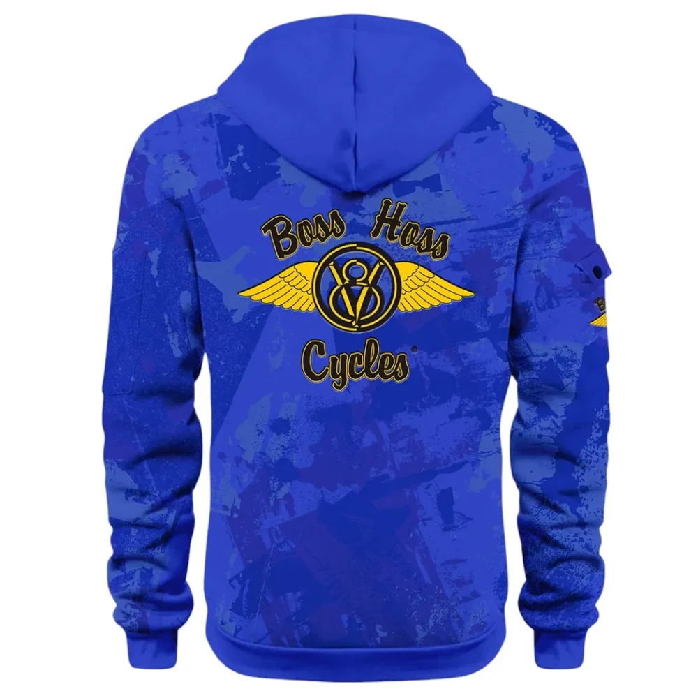 Muscle Motorcycle Hoodie Half Zip 3D Print, Rugged & Comfortable Streetwear Outfit CAR514 - Blue - Image 3