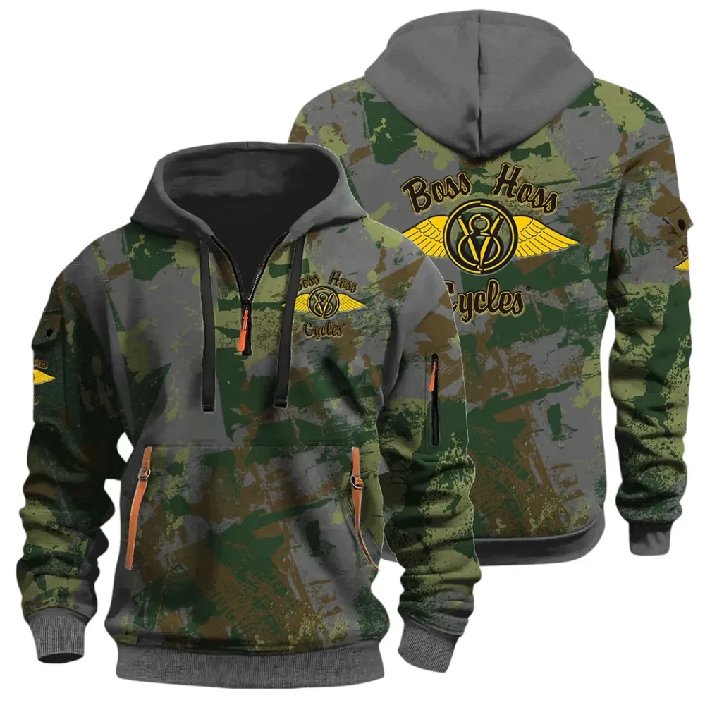 Muscle Motorcycle Hoodie Half Zip 3D Print, Rugged & Comfortable Streetwear Outfit CAR514 - Dark Gray