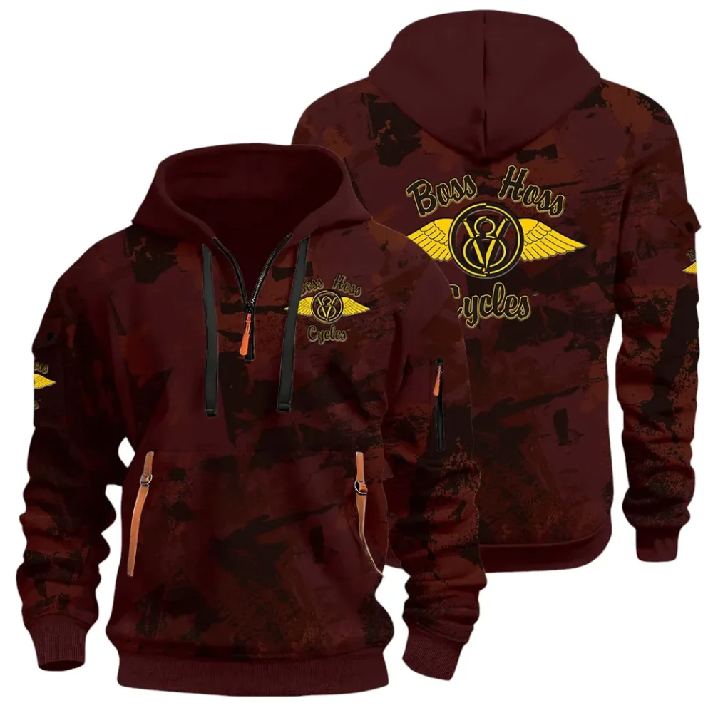 Muscle Motorcycle Hoodie Half Zip 3D Print, Rugged & Comfortable Streetwear Outfit CAR514 - Dark Red