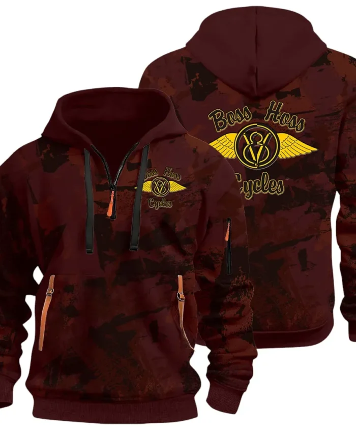 Muscle Motorcycle Hoodie Half Zip 3D Print, Rugged & Comfortable Streetwear Outfit CAR514 - Dark Red