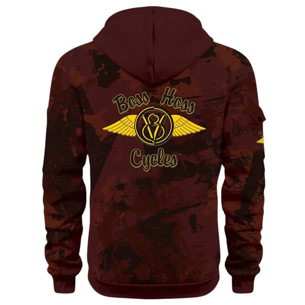 Muscle Motorcycle Hoodie Half Zip 3D Print, Rugged & Comfortable Streetwear Outfit CAR514 - Dark Red - Image 3