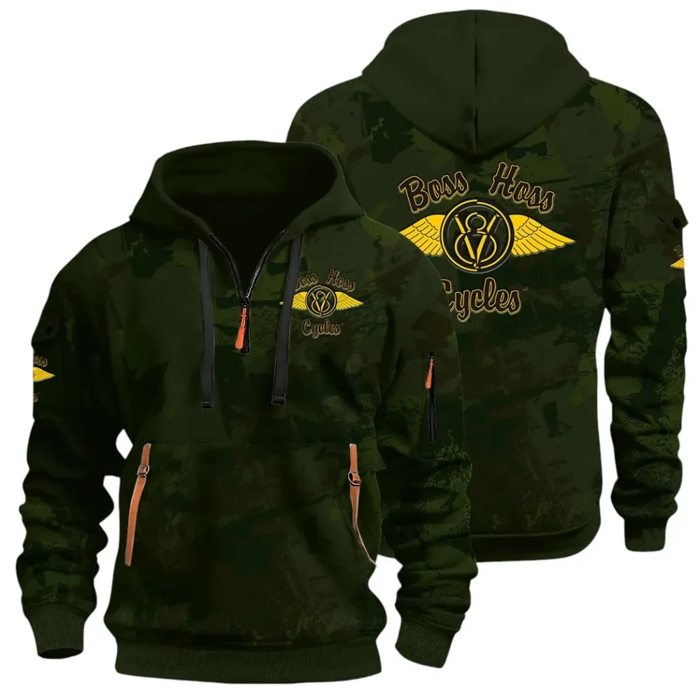 Muscle Motorcycle Hoodie Half Zip 3D Print, Rugged & Comfortable Streetwear Outfit CAR514 - Green