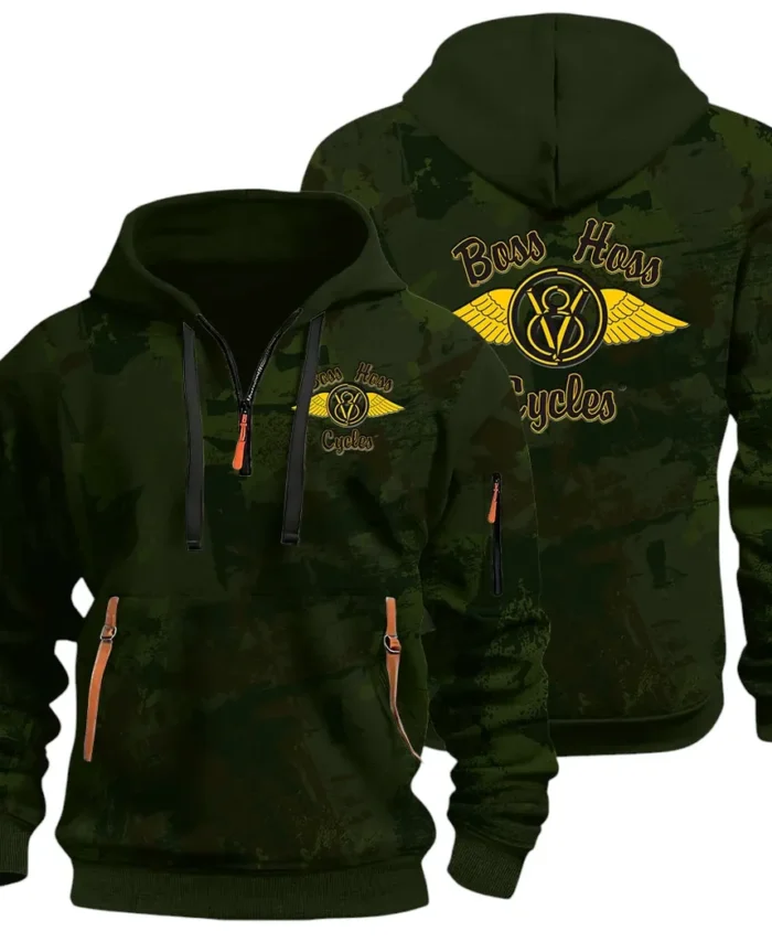 Muscle Motorcycle Hoodie Half Zip 3D Print, Rugged & Comfortable Streetwear Outfit CAR514 - Green