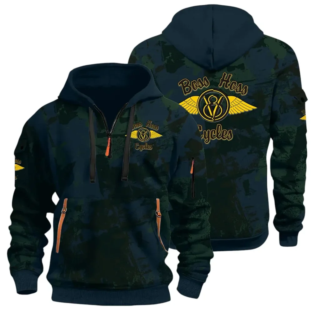 Muscle Motorcycle Hoodie Half Zip 3D Print, Rugged & Comfortable Streetwear Outfit CAR514 - Navy