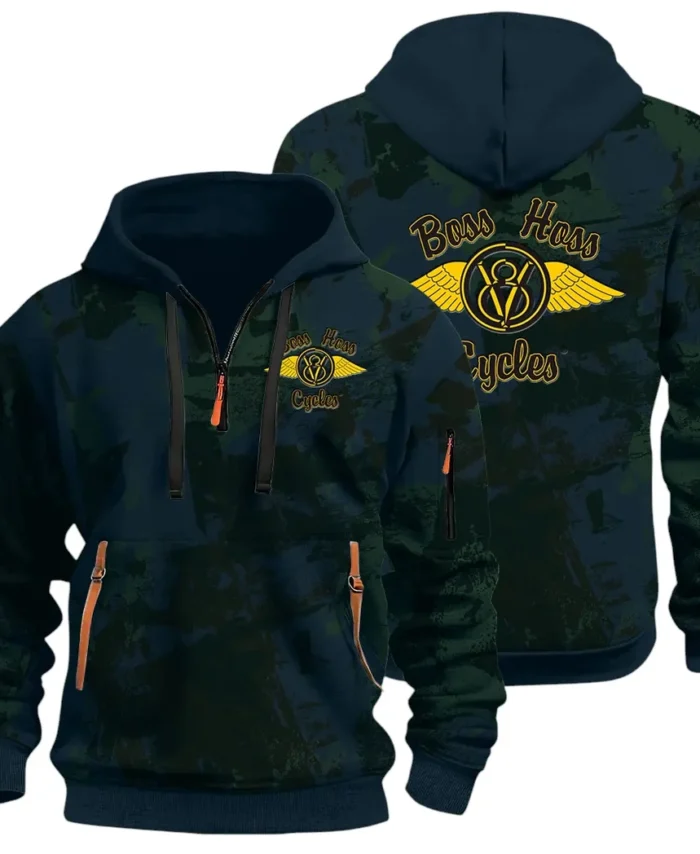 Muscle Motorcycle Hoodie Half Zip 3D Print, Rugged & Comfortable Streetwear Outfit CAR514 - Navy