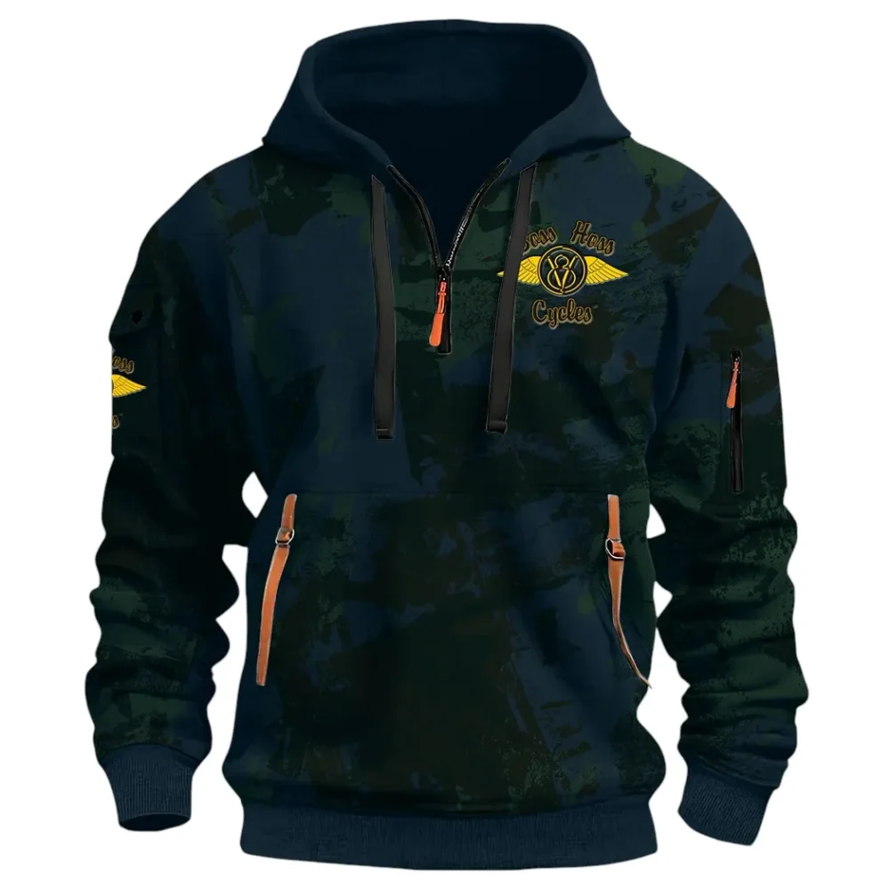 Muscle Motorcycle Hoodie Half Zip 3D Print, Rugged & Comfortable Streetwear Outfit CAR514 - Navy - Image 2