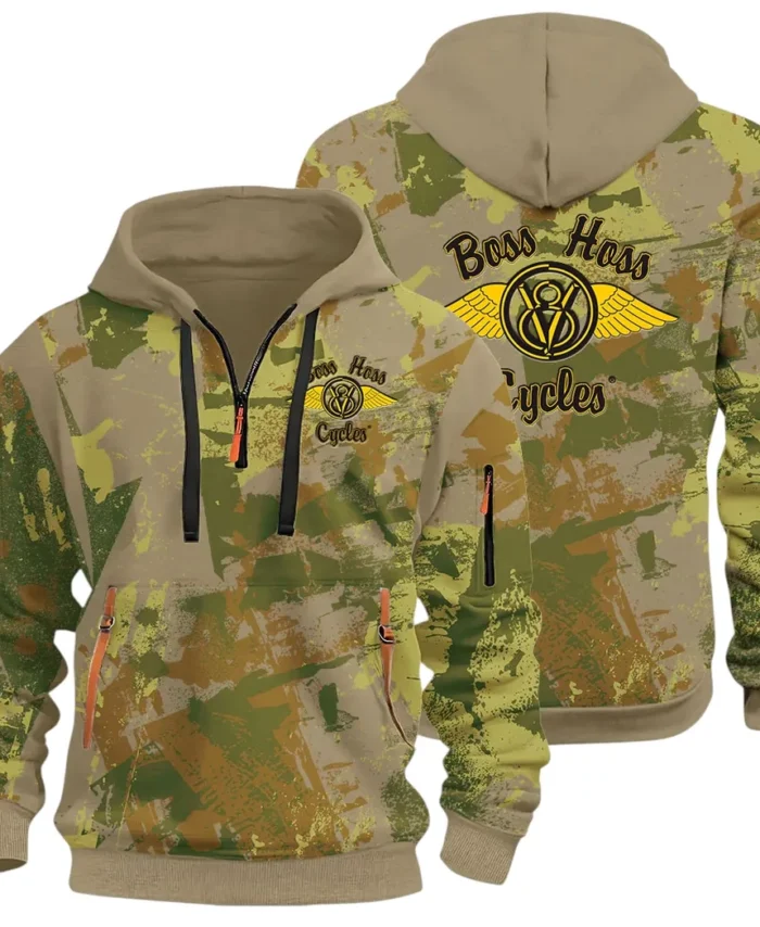 Muscle Motorcycle Hoodie Half Zip 3D Print, Rugged & Comfortable Streetwear Outfit CAR514 - Khaki