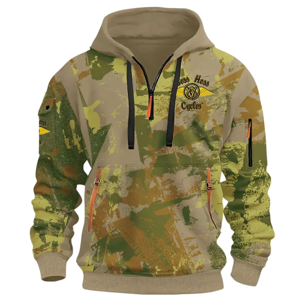 Muscle Motorcycle Hoodie Half Zip 3D Print, Rugged & Comfortable Streetwear Outfit CAR514 - Khaki - Image 2