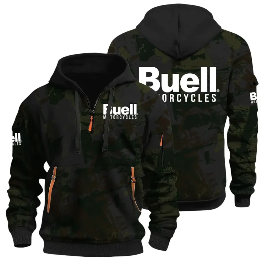 Lightweight Motorcycle Hoodie Half Zip 3D Print, Streetwear Casual Look Outfit CAR514 - Black